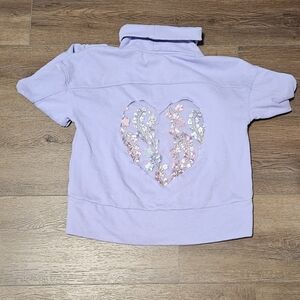 Lavender Crewneck With Sheer Embroidered Heart Cutout On Back